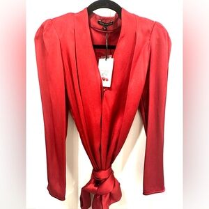 Tara Jarmon silky red blouse with belt brand new with tags FR 34 EU 34 XS or S